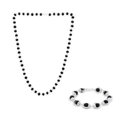 Divine Hindu Original Karungali Malai Silver Coated Cap Bracelet and 54 Beads Mala Combo